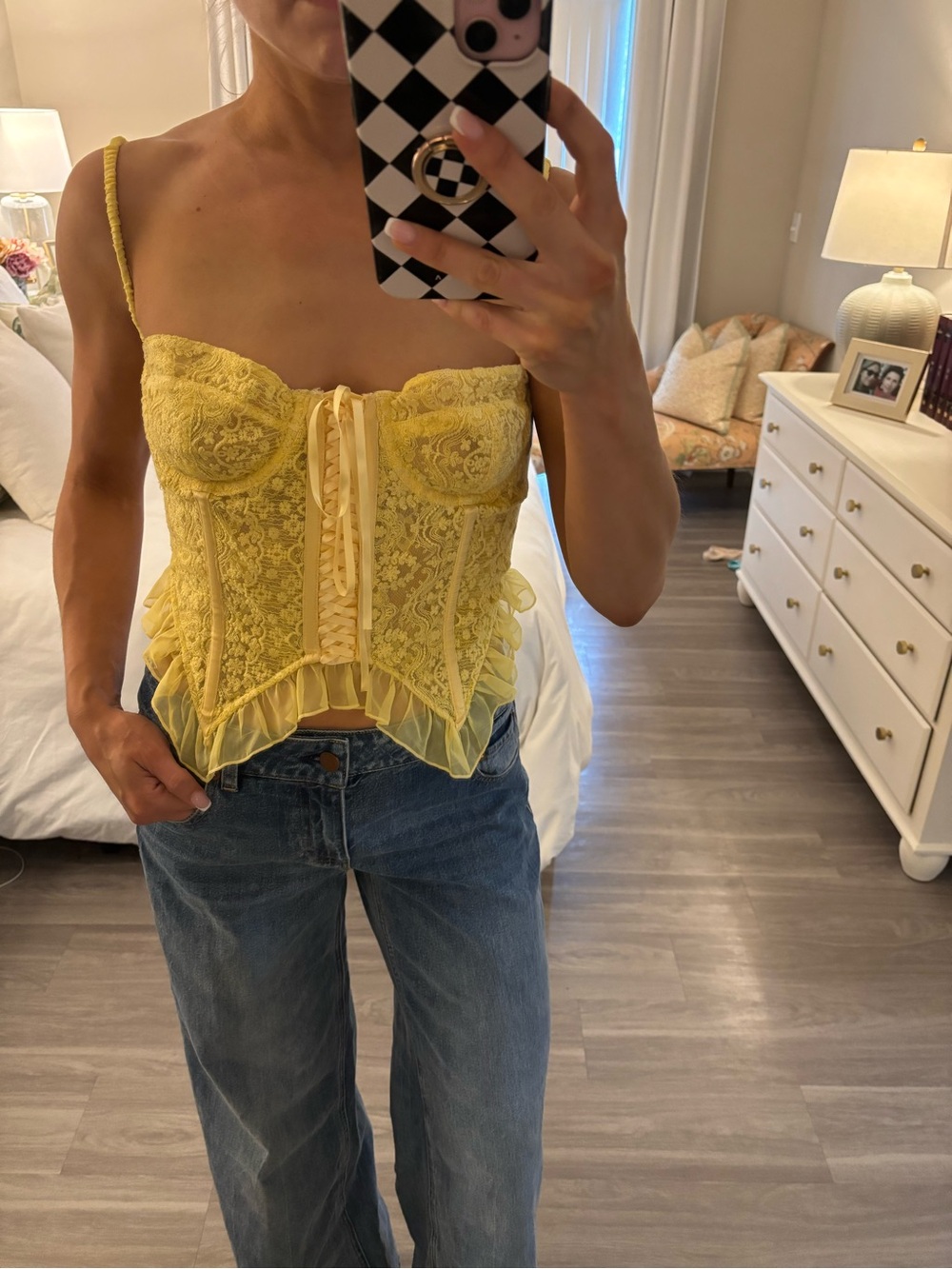 🌼 Danielle Guizio Yellow Lace Corset Top 🌼